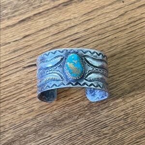 Vintage Handmade Real Silver and Turquoise Cuff Bracelet